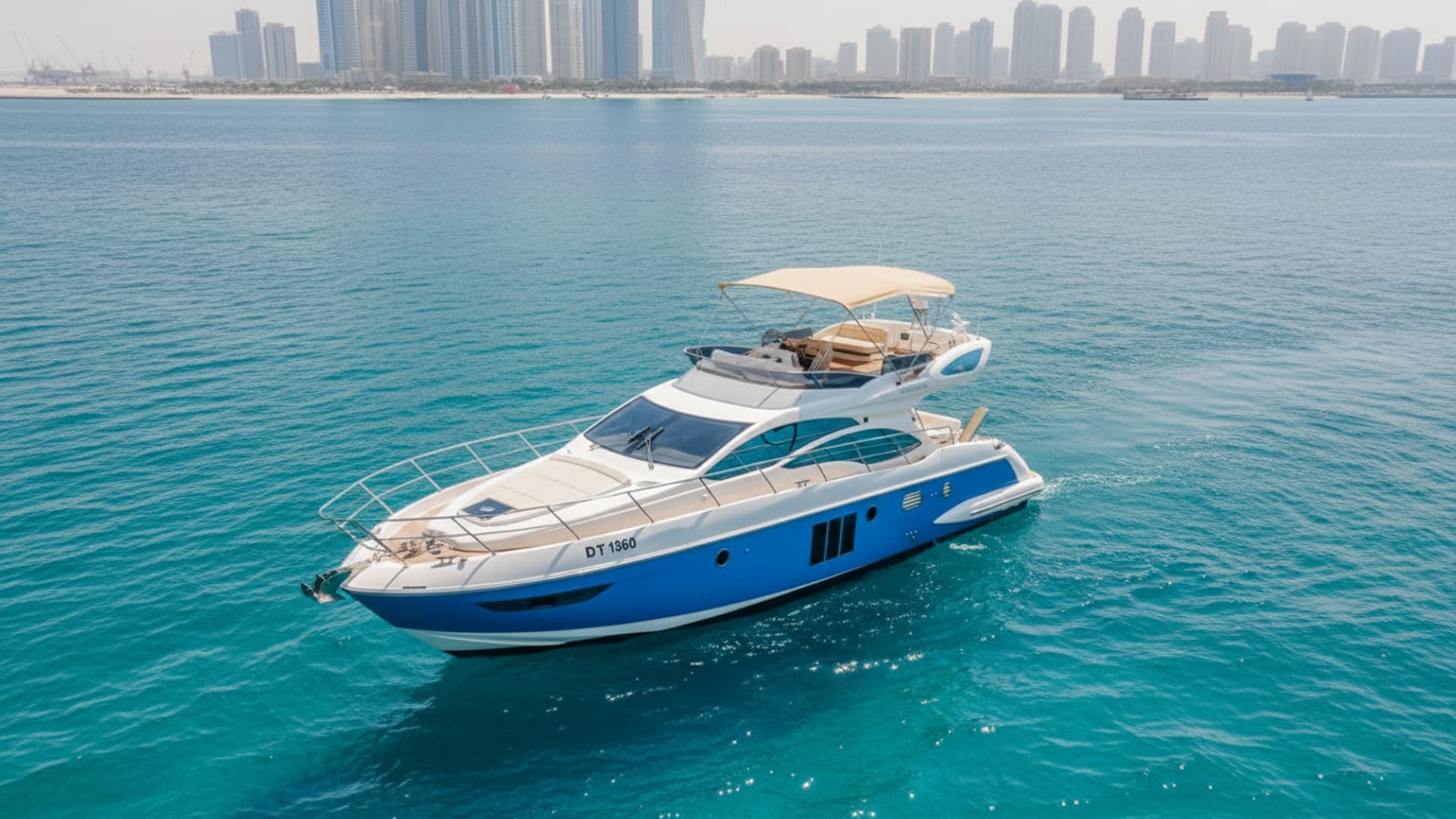 Azimut No Regrets 48 ft aerial view at Dubai Marina
