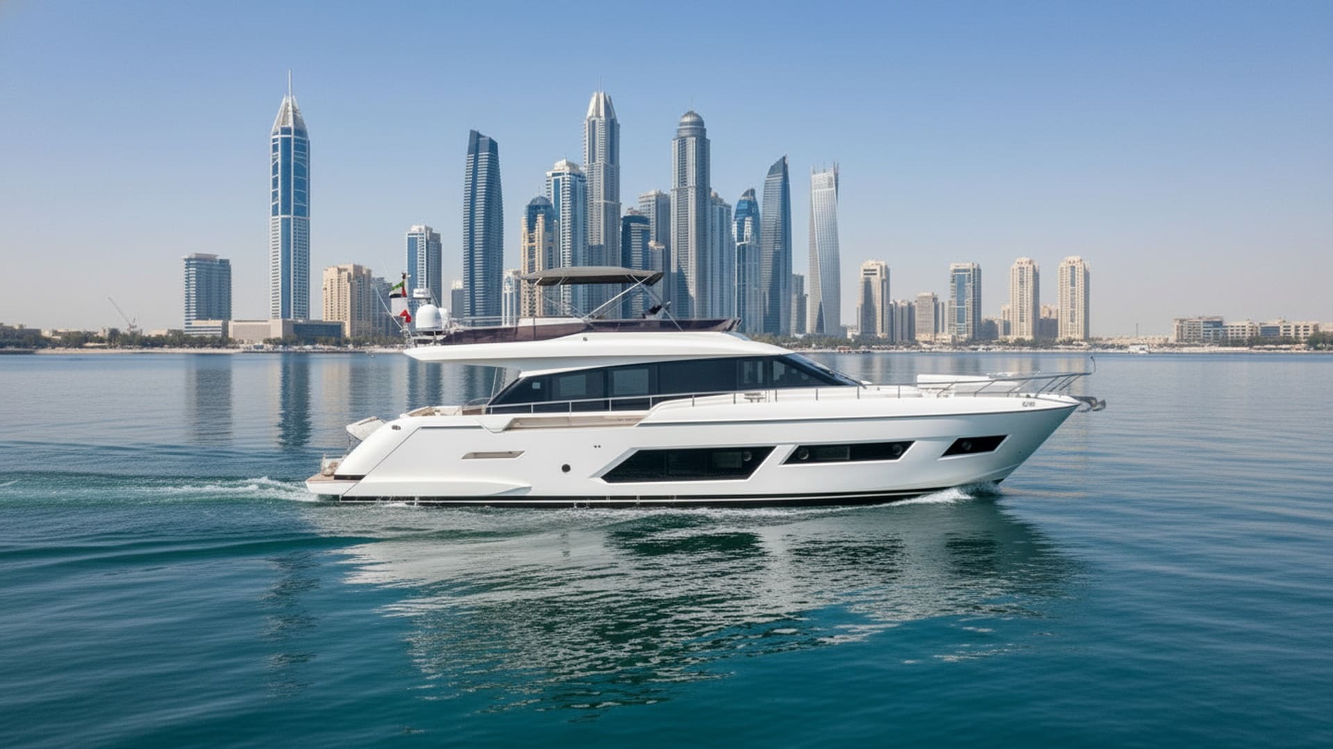 Letecký pohled na Ferretti 67 ft v Dubaj Marině
