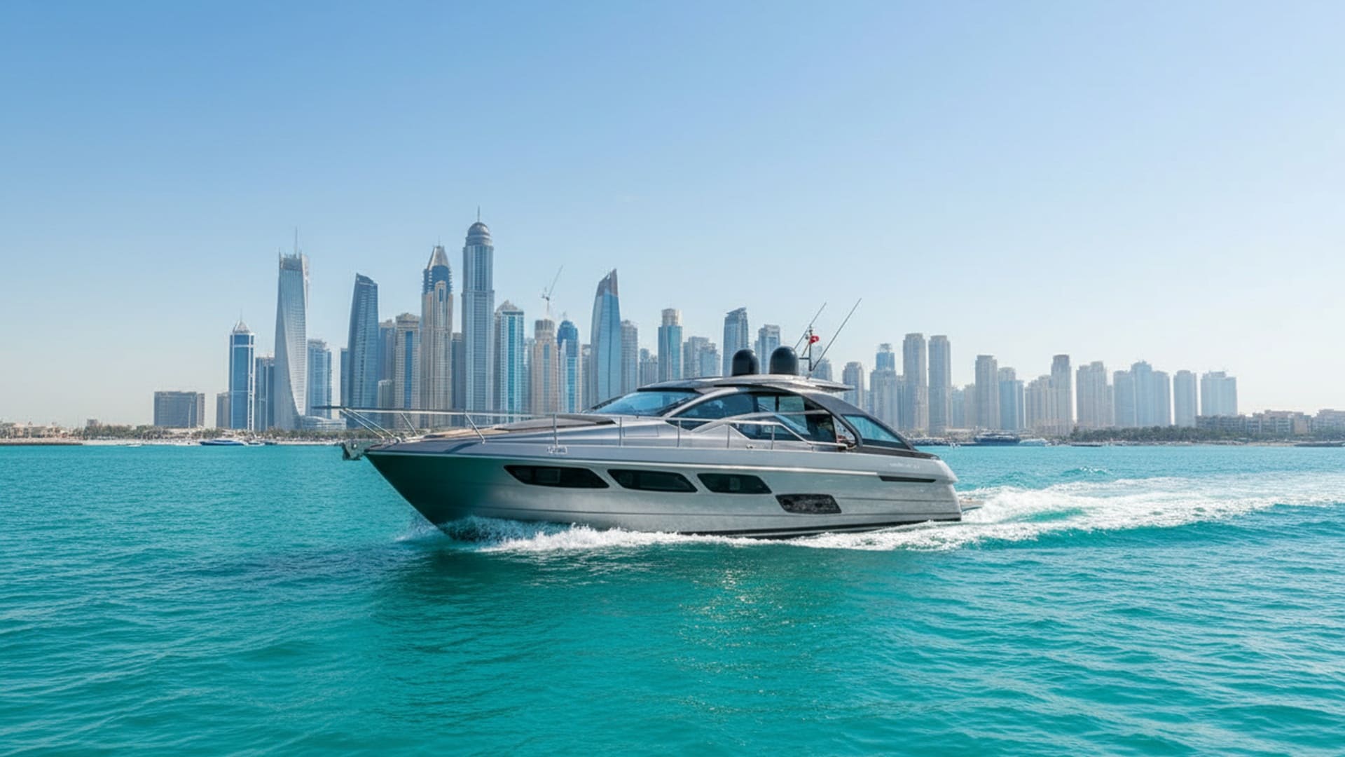 Pershing 5X Pearl Gray 52 ft yacht di lusso a Dubai Marina
