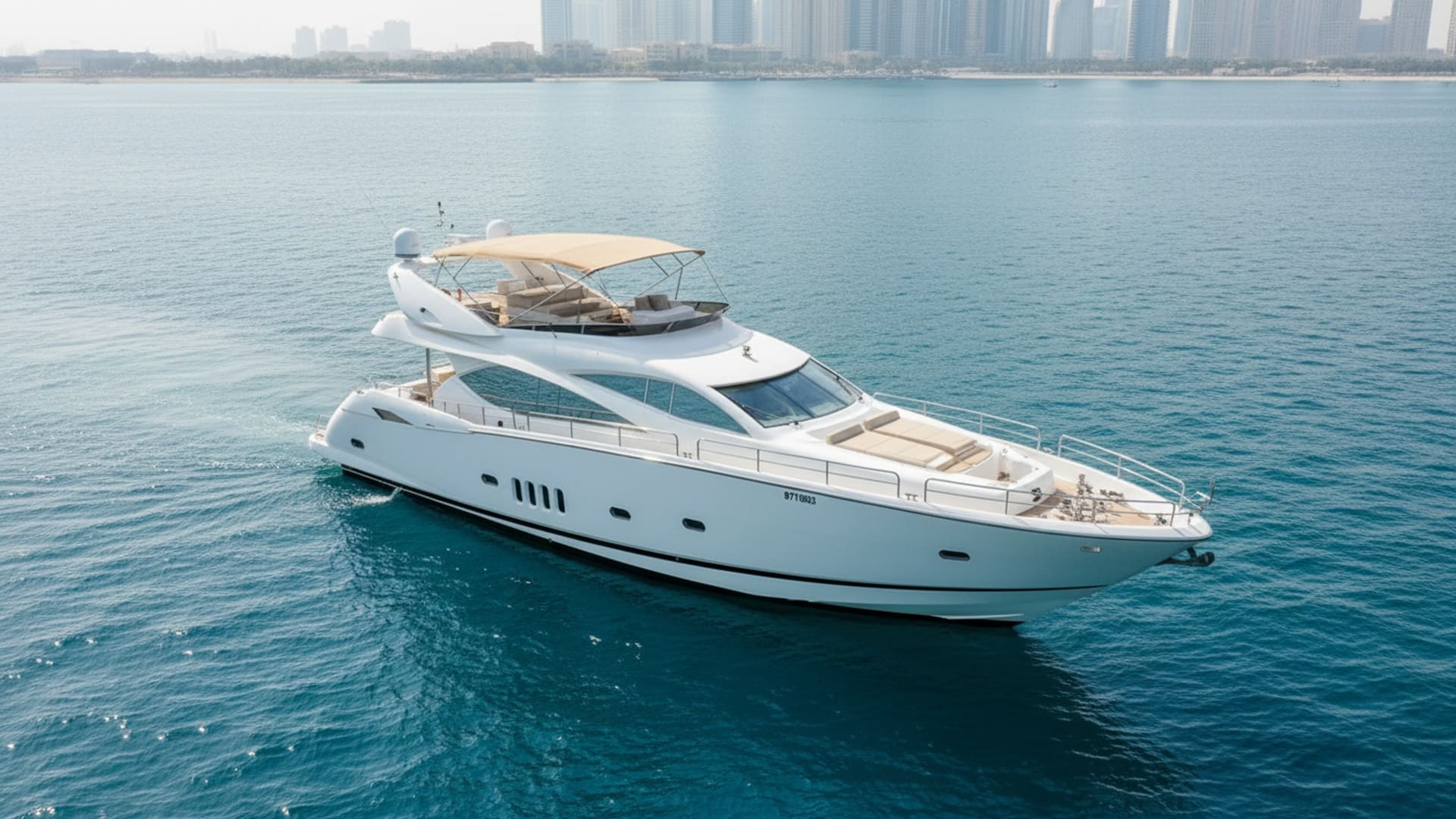 Sunseeker Why Not 82 ft aerial view at Dubai Marina
